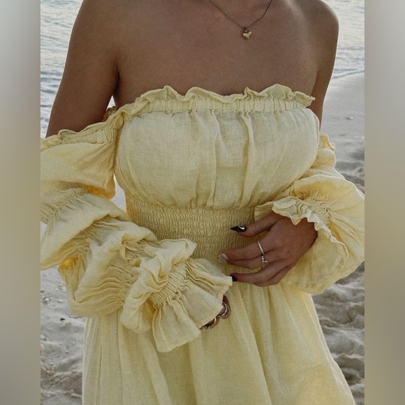 Yellow Puff-Sleeve Square-Neck Midi Dress - Picture 4 of 5